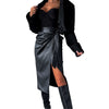 Casual Pu Leather Irregular High Waist Slim Midi Length Skirt Mssza