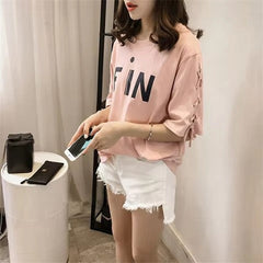 Casual Pullover Graphic Short Sleeve Lace Loose T-shirt Mssza
