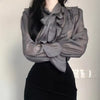 Casual Pullover Long Sleeve Chiffon Sweet Bow Single-Piece Shirt Blouse Mssza