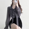 Casual Pullover Long Sleeve Chiffon Sweet Bow Single-Piece Shirt Blouse Mssza
