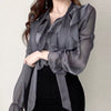 Casual Pullover Long Sleeve Chiffon Sweet Bow Single-Piece Shirt Blouse Mssza