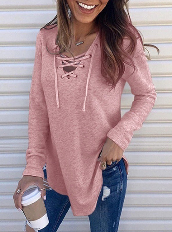 Casual Pullover Long Sleeves Laces and Grommets Top Mssza