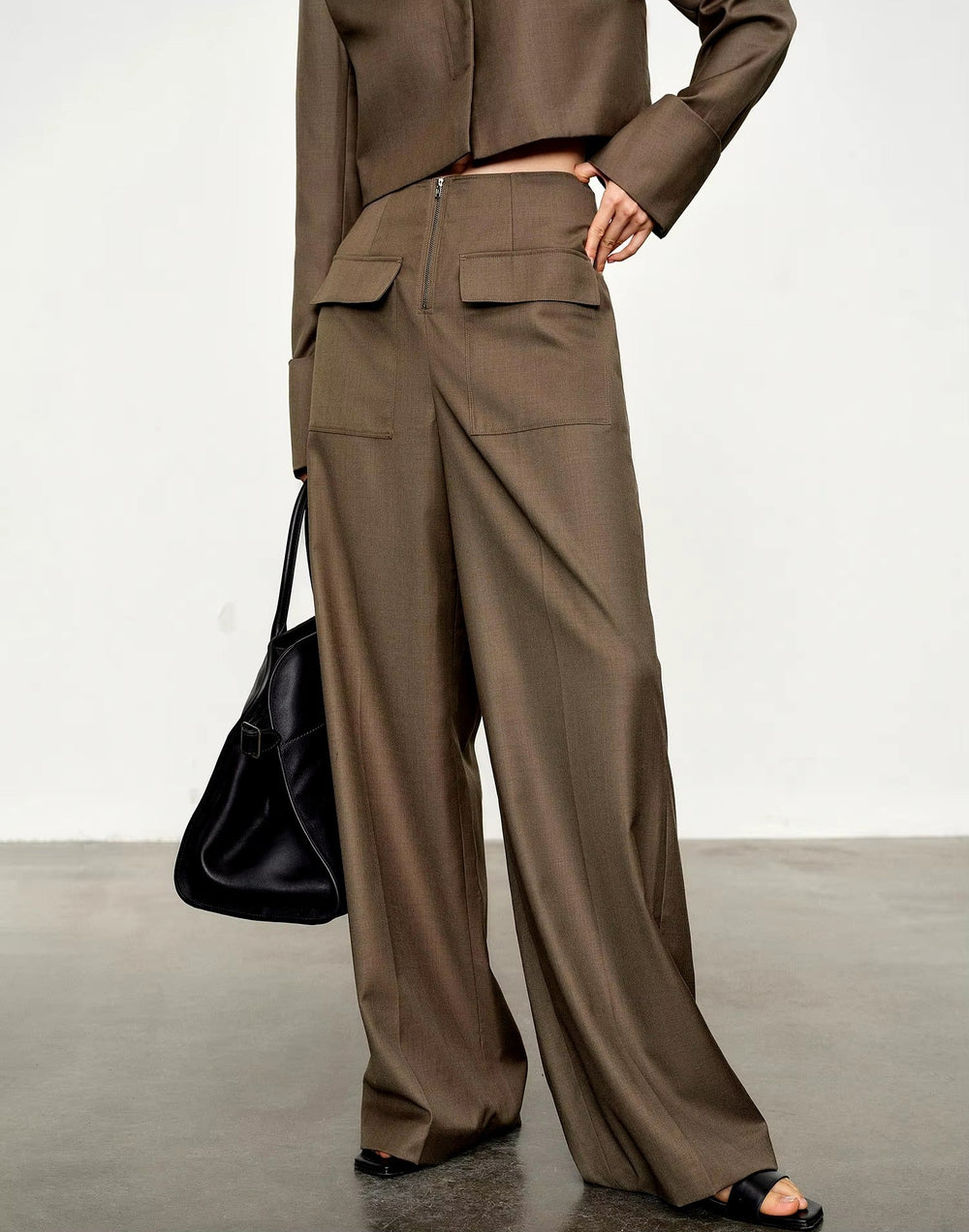 Casual Pullover Zipper Pocket Straight Pants Suit Two-piece Mssza