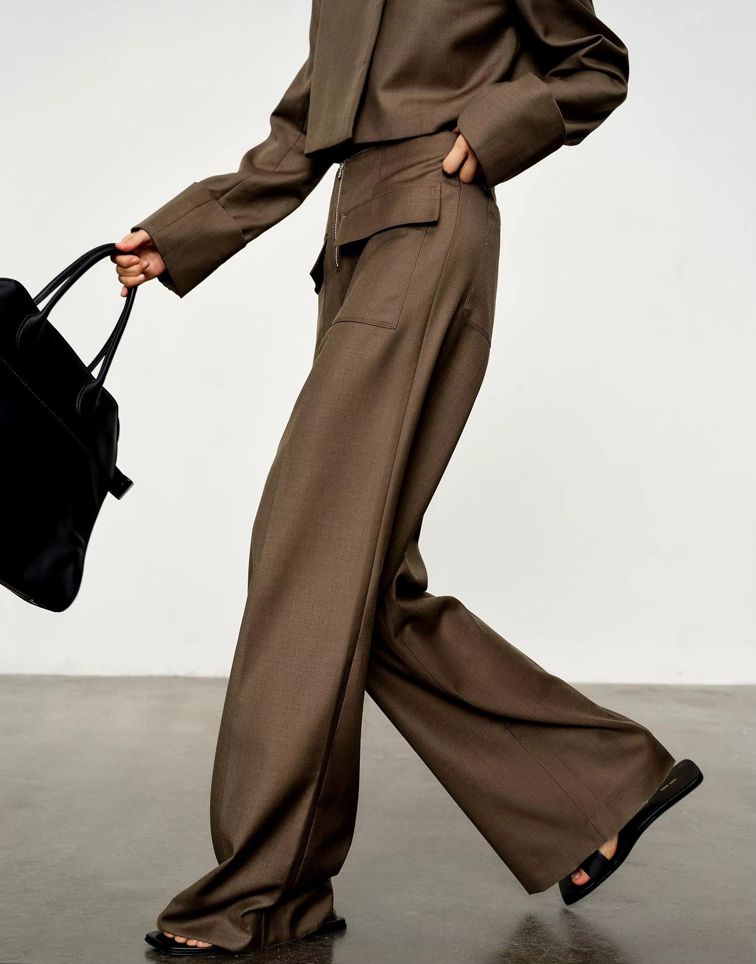 Casual Pullover Zipper Pocket Straight Pants Suit Two-piece Mssza
