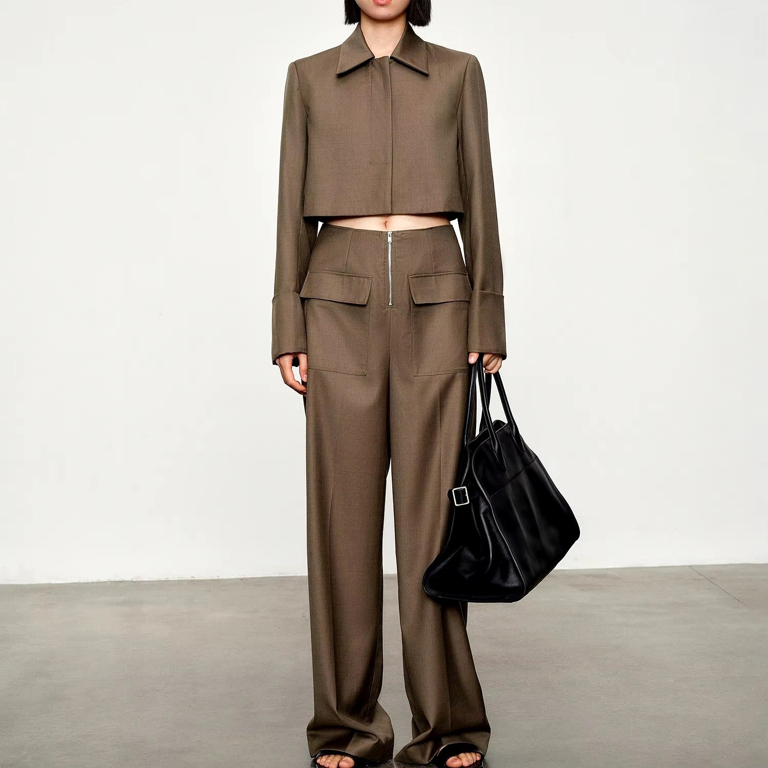 Casual Pullover Zipper Pocket Straight Pants Suit Two-piece Mssza