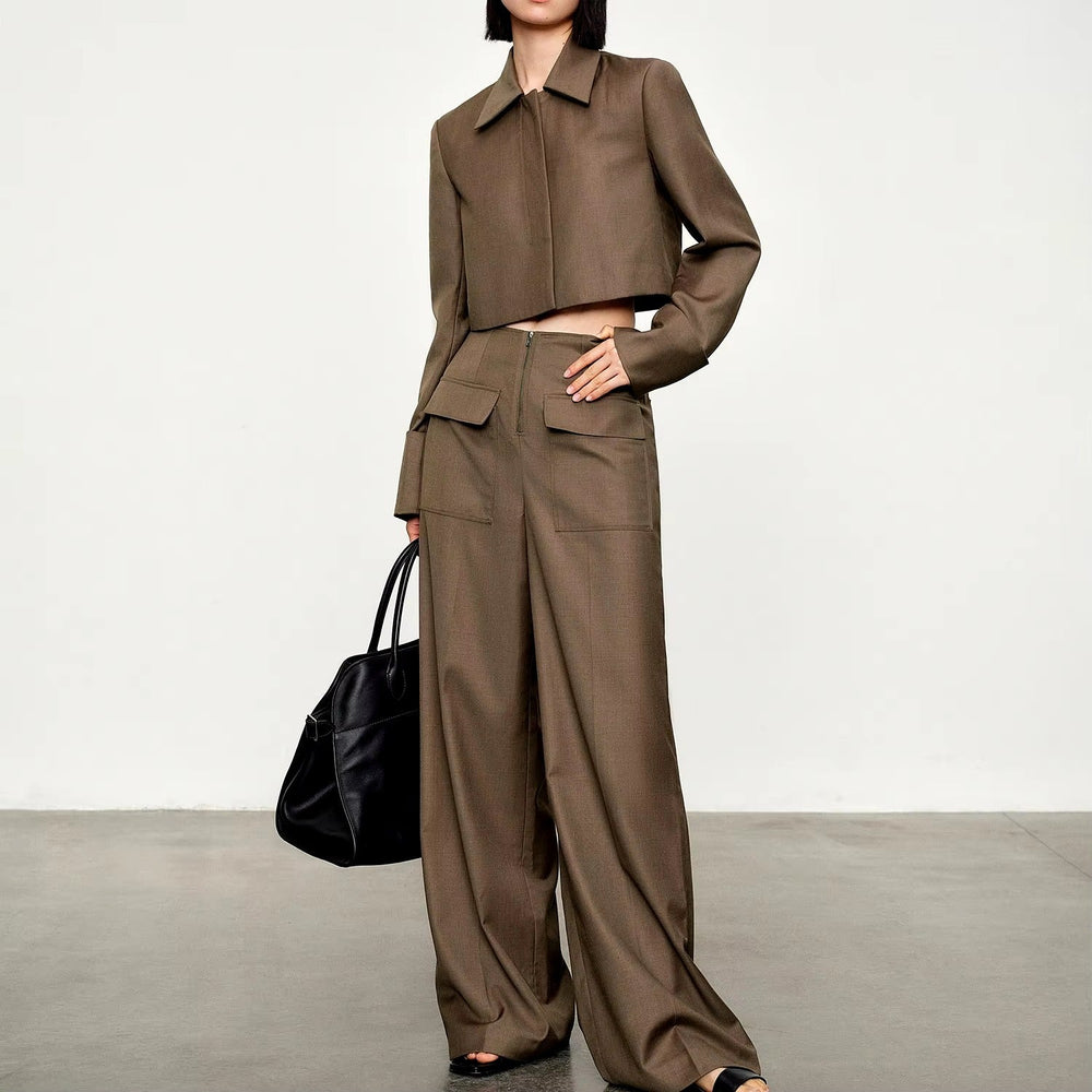 Casual Pullover Zipper Pocket Straight Pants Suit Two-piece Mssza
