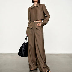 Casual Pullover Zipper Pocket Straight Pants Suit Two-piece Mssza