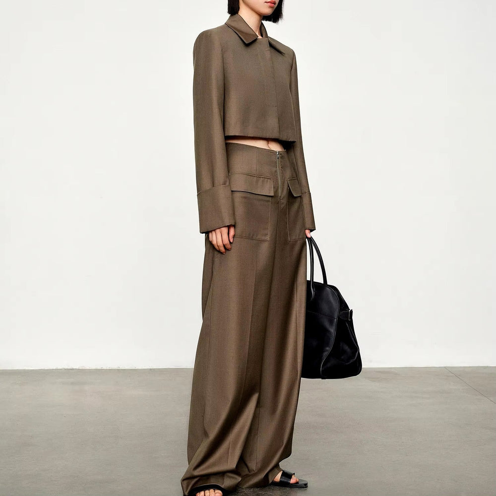 Casual Pullover Zipper Pocket Straight Pants Suit Two-piece Mssza