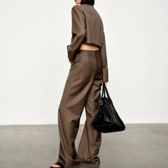 Casual Pullover Zipper Pocket Straight Pants Suit Two-piece Mssza