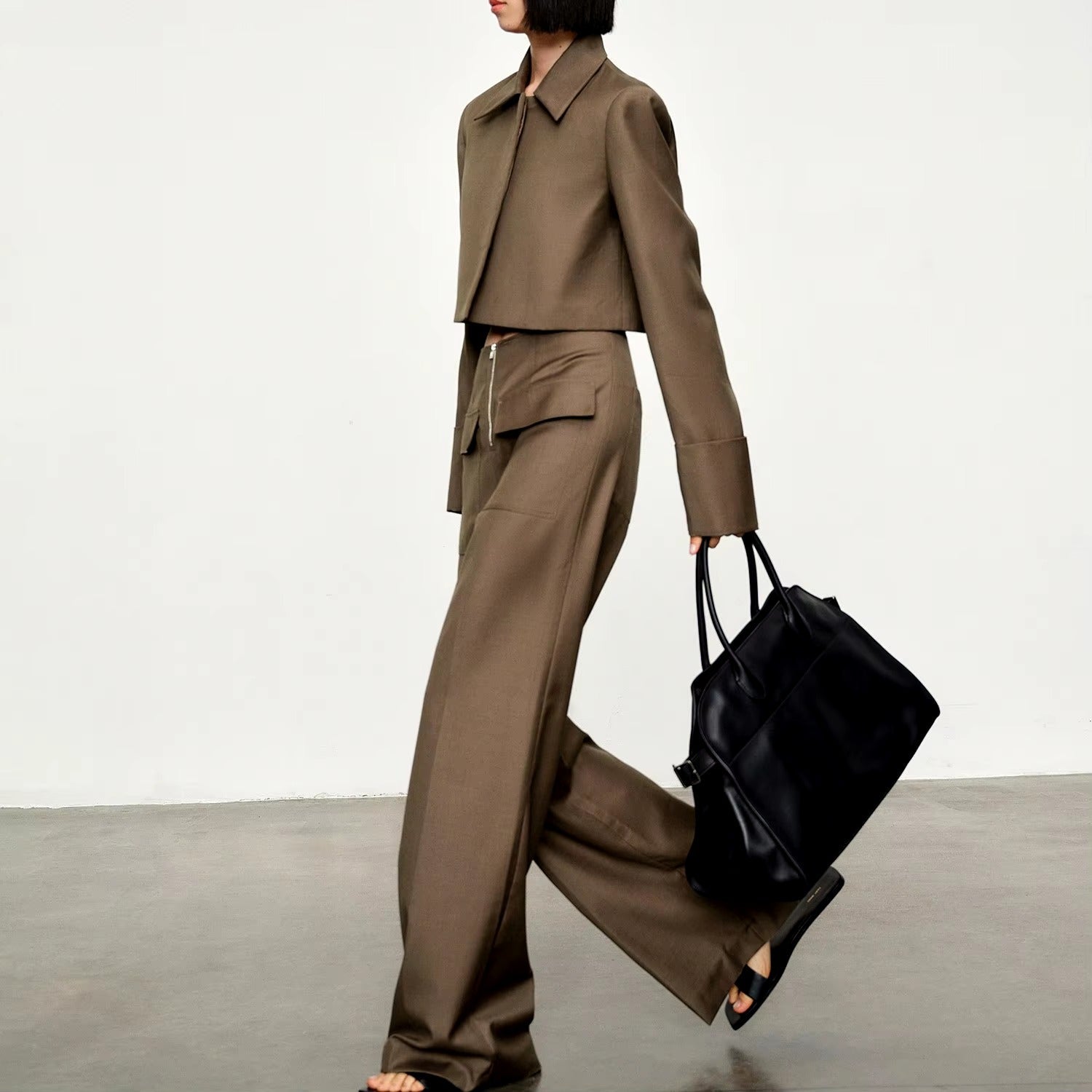 Casual Pullover Zipper Pocket Straight Pants Suit Two-piece Mssza