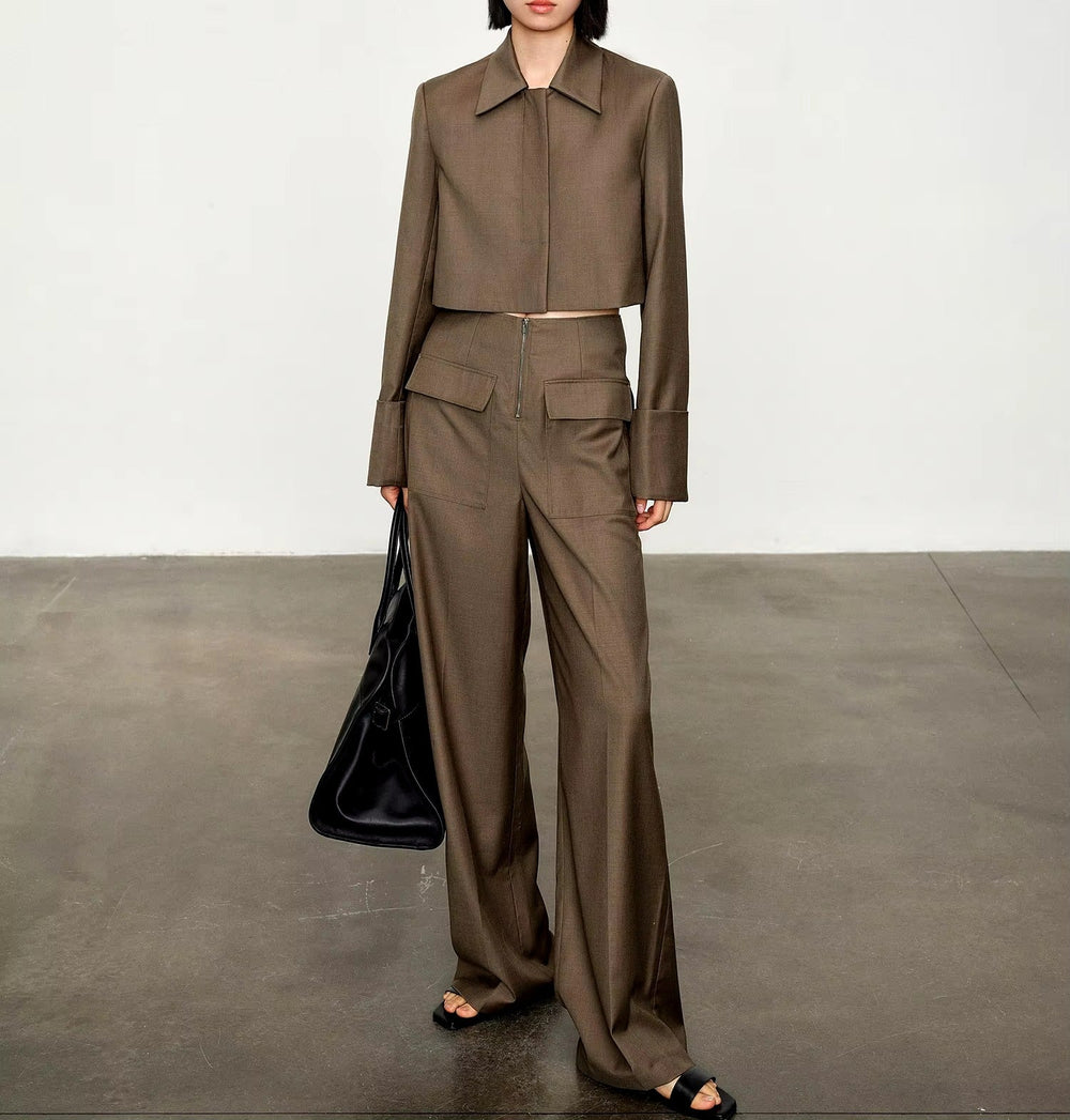 Casual Pullover Zipper Pocket Straight Pants Suit Two-piece Mssza