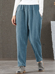 Casual Pure Color Elastic Waist Corduroy Pant Mssza