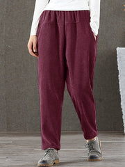 Casual Pure Color Elastic Waist Corduroy Pant Mssza