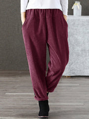 Casual Pure Color Elastic Waist Corduroy Pant Mssza