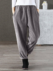 Casual Pure Color Elastic Waist Corduroy Pant Mssza