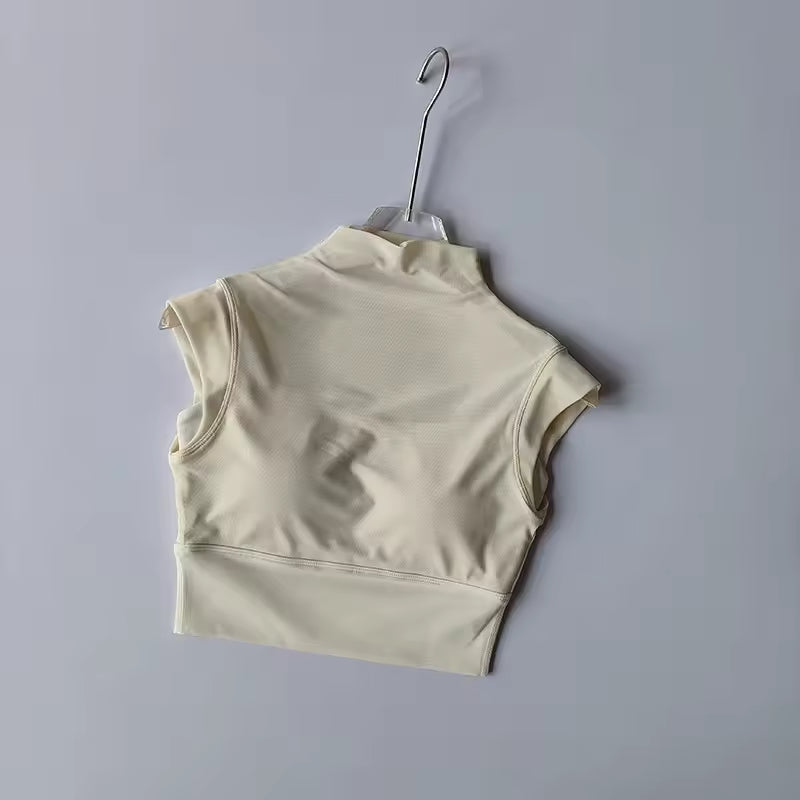 Quick-Dry Sleeveless Fixed Pad Mesh Sports Yoga T-Shirt Mssza