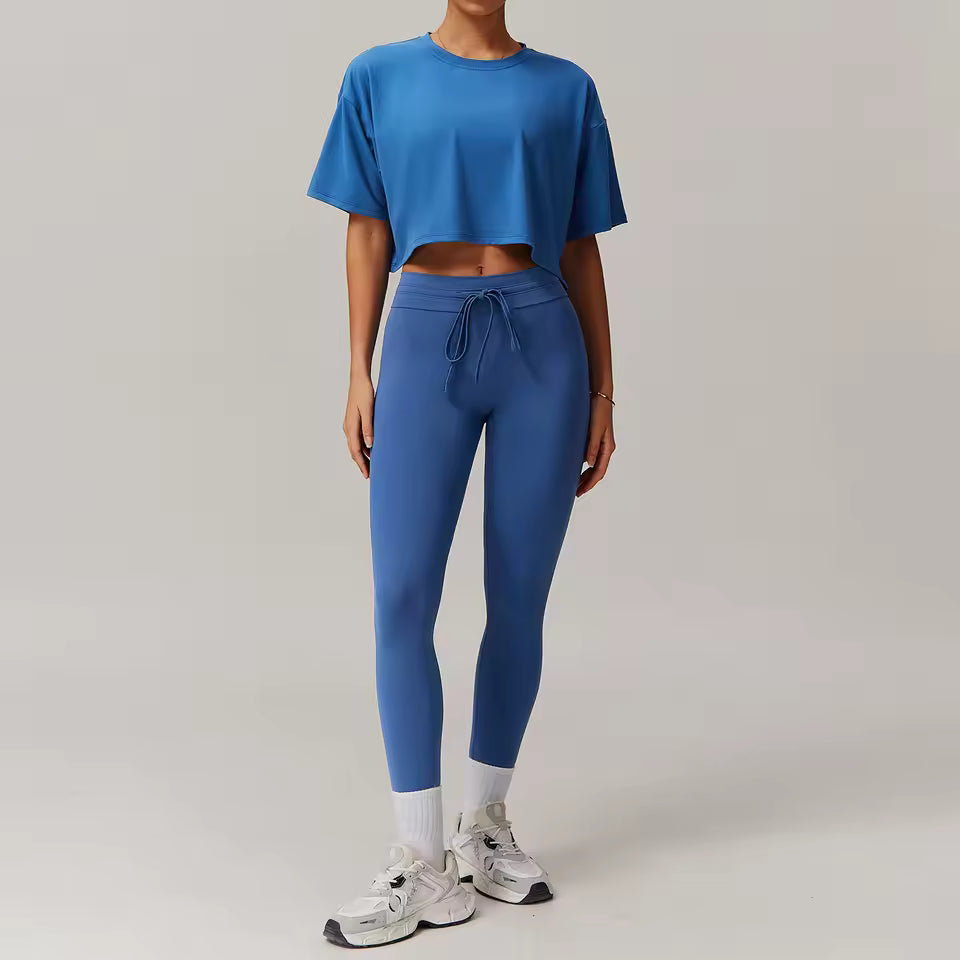 Quick-Drying Crop Top And Pant 2 Piece Sports Yoga Suit Mssza