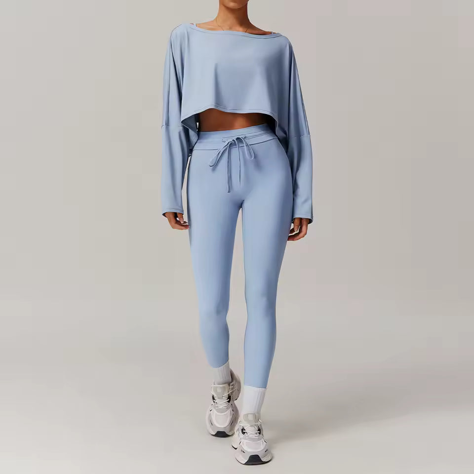 Trendy Quick-Drying Crop Top And Pant 2 Piece Sports Yoga Suit Mssza