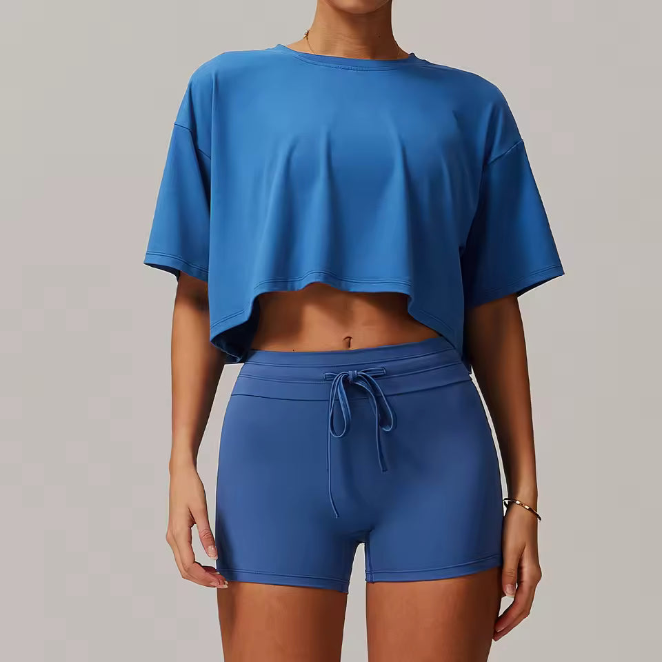 Quick-Drying Crop Top And Pant 2 Piece Sports Yoga Suit Mssza