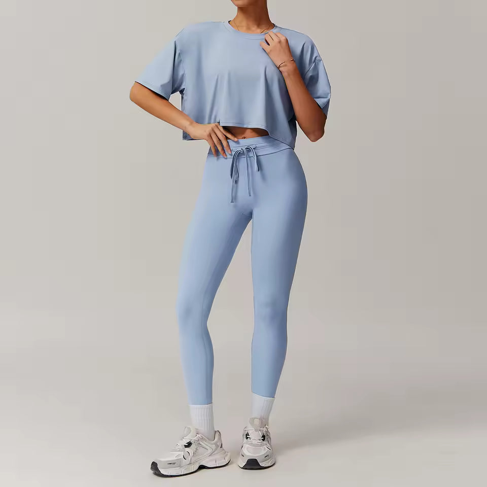 Quick-Drying Crop Top And Pant 2 Piece Sports Yoga Suit Mssza