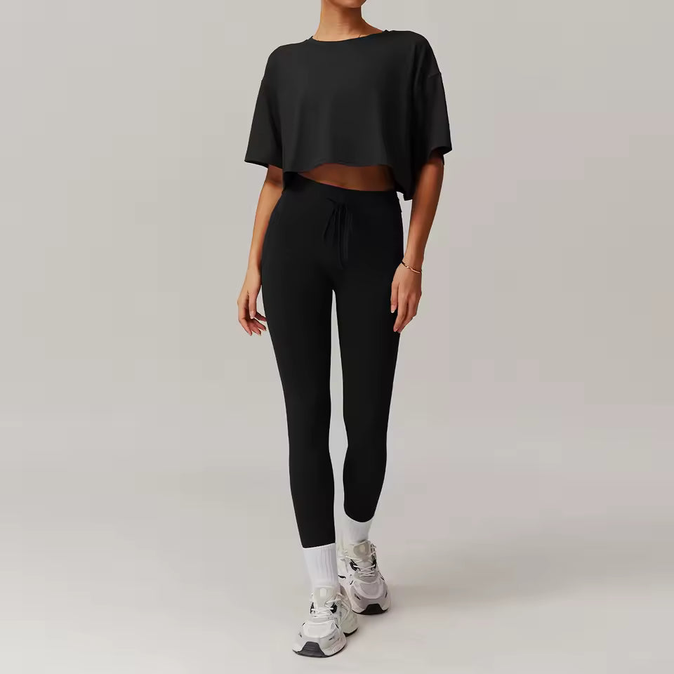 Quick-Drying Crop Top And Pant 2 Piece Sports Yoga Suit Mssza