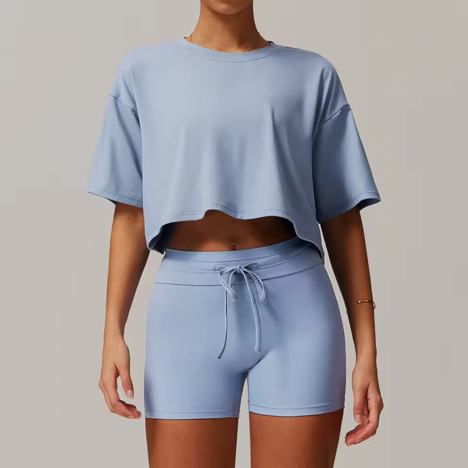 Quick-Drying Crop Top And Pant 2 Piece Sports Yoga Suit Mssza