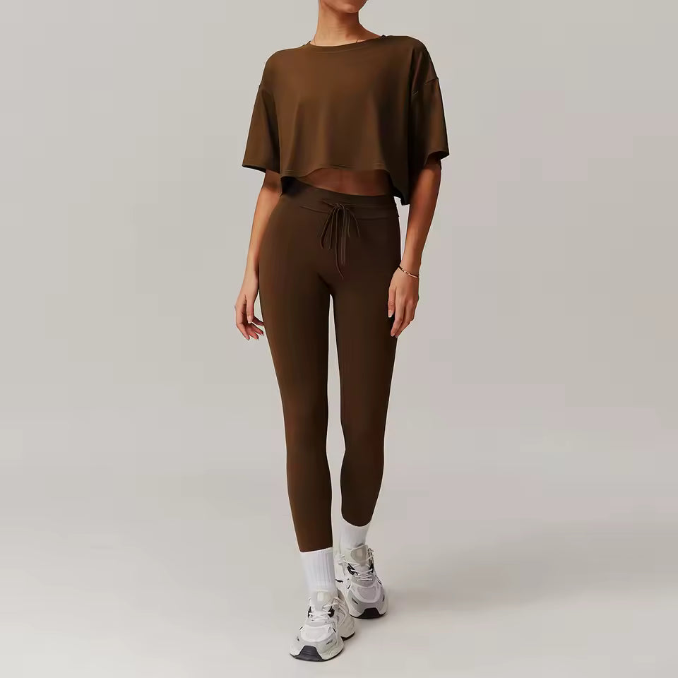 Quick-Drying Crop Top And Pant 2 Piece Sports Yoga Suit Mssza