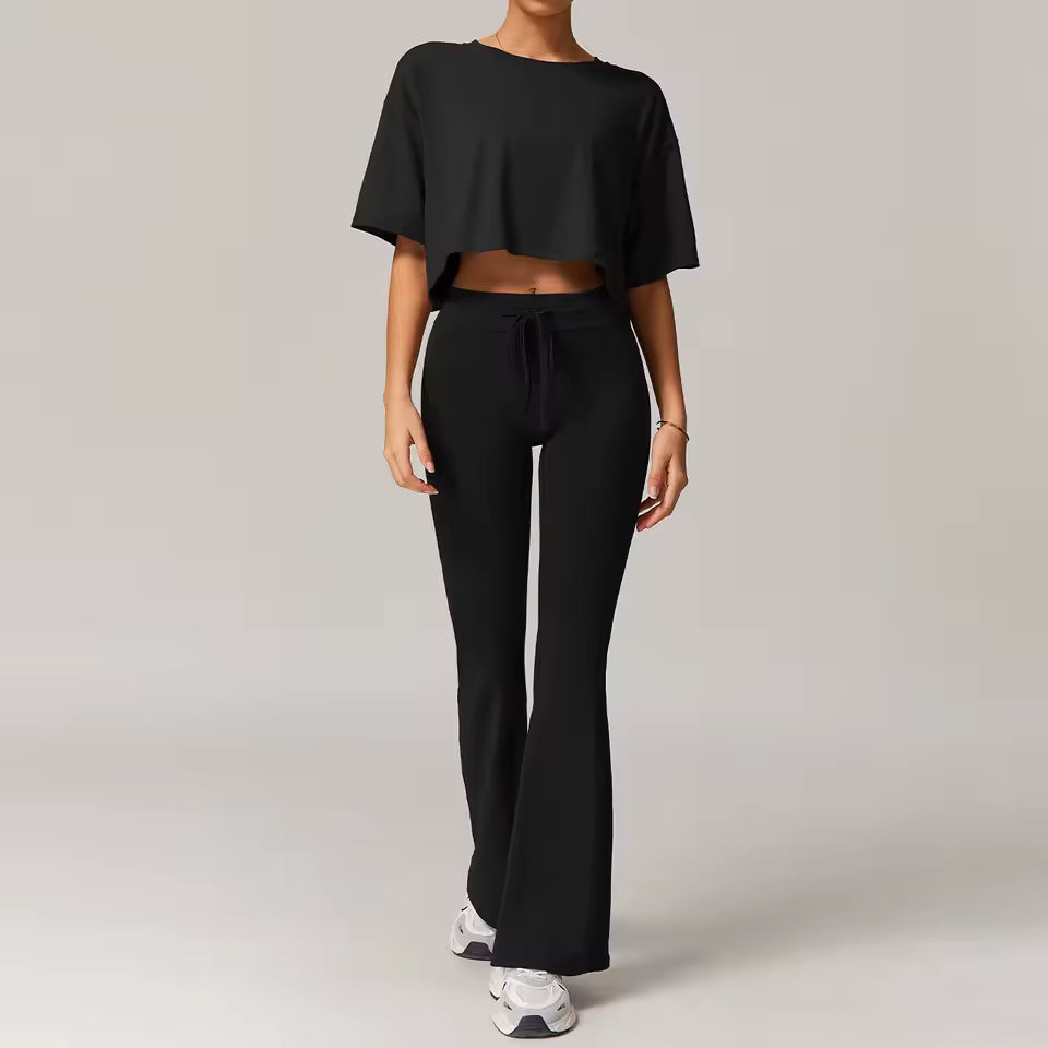 Quick-Drying Crop Top And Pant 2 Piece Sports Yoga Suit Mssza