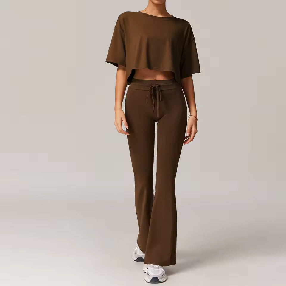 Quick-Drying Crop Top And Pant 2 Piece Sports Yoga Suit Mssza