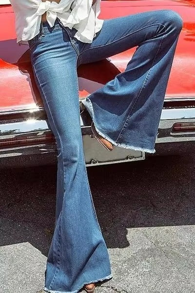 Casual Raised Bell Bottoms Zipper Fly Button Pants Mssza