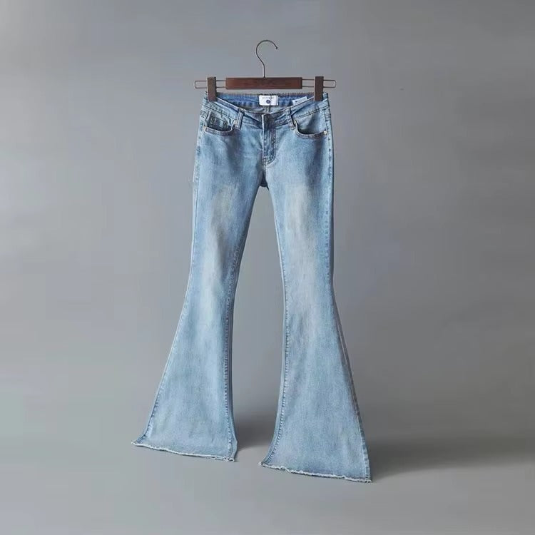 Casual Raised Bell Bottoms Zipper Fly Button Pants Mssza