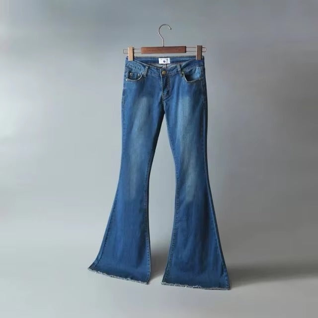 Casual Raised Bell Bottoms Zipper Fly Button Pants Mssza