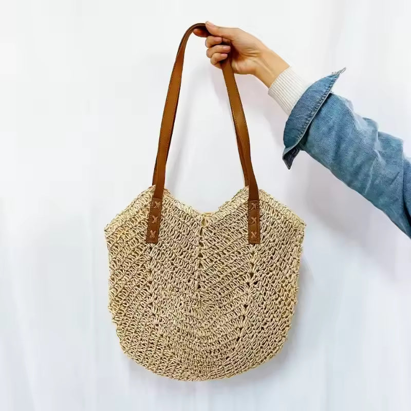 Casual Rattan Woven Top Handle Hollow Raffia Crochet Beach Straw Handbags Mssza