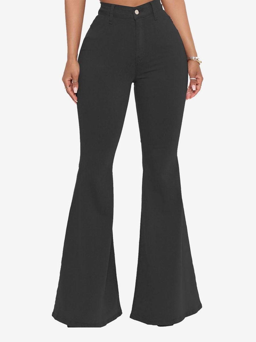 Casual Raw Edge High Rise Bell Bottoms Flare Jeans Mssza