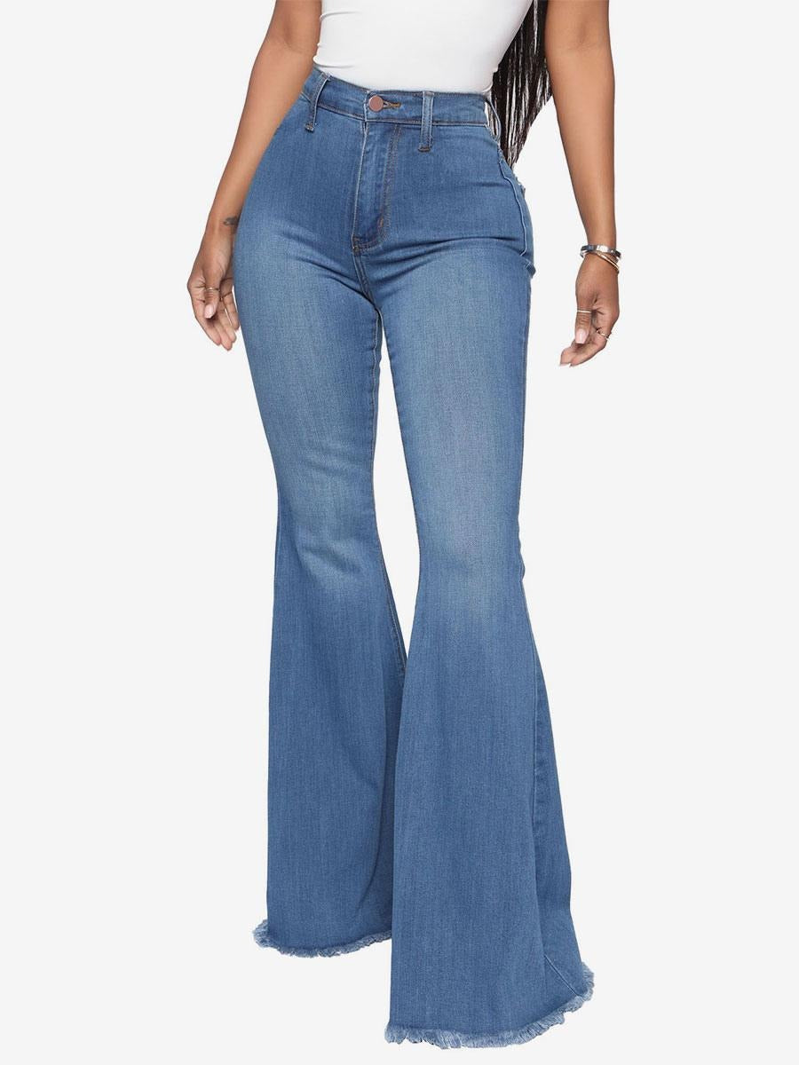 Casual Raw Edge High Rise Bell Bottoms Flare Jeans Mssza