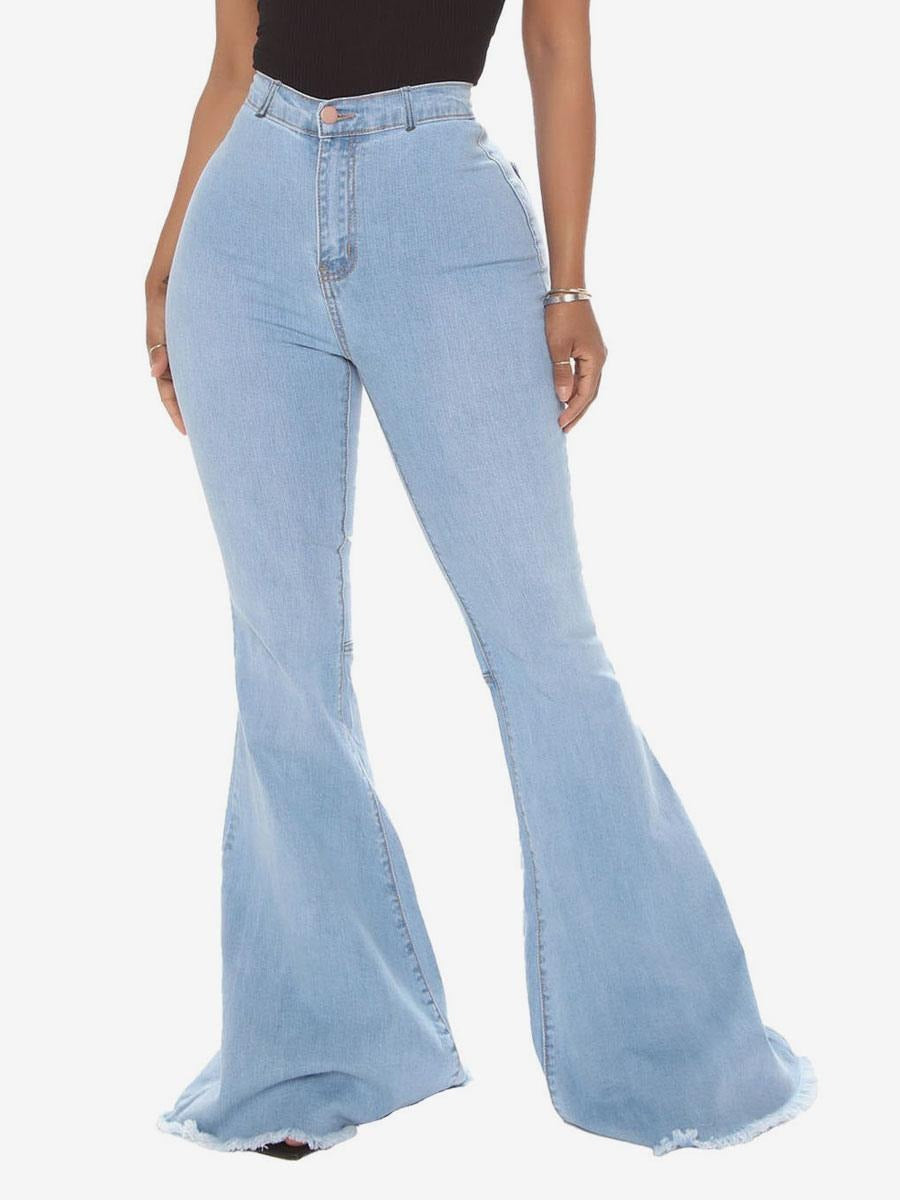 Casual Raw Edge High Rise Bell Bottoms Flare Jeans Mssza