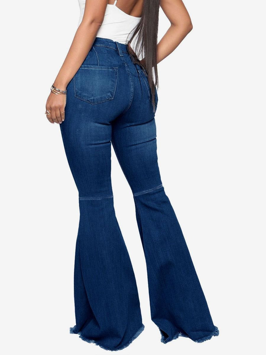 Casual Raw Edge High Rise Bell Bottoms Flare Jeans Mssza
