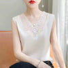 Trendy Rayon Lace Satin V Neck Sleeveless Tank Tops Mssza