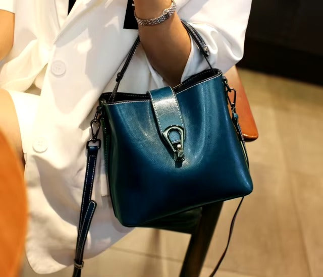 Casual Real Oil Wax Leather Large Capacity Cowhide Crossbody Tote Simple Handbag Mssza
