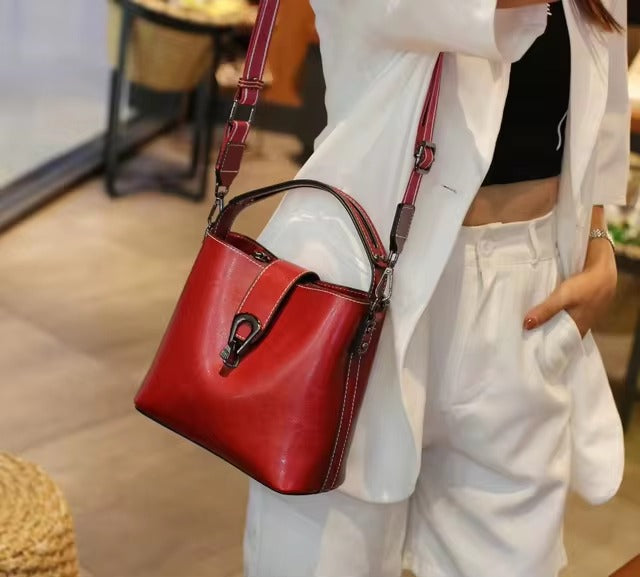 Casual Real Oil Wax Leather Large Capacity Cowhide Crossbody Tote Simple Handbag Mssza