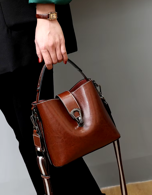 Casual Real Oil Wax Leather Large Capacity Cowhide Crossbody Tote Simple Handbag Mssza
