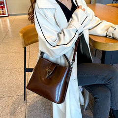 Casual Real Oil Wax Leather Large Capacity Cowhide Crossbody Tote Simple Handbag Mssza
