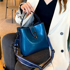 Casual Real Oil Wax Leather Large Capacity Cowhide Crossbody Tote Simple Handbag Mssza