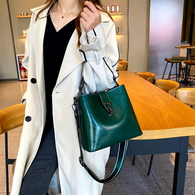Casual Real Oil Wax Leather Large Capacity Cowhide Crossbody Tote Simple Handbag Mssza