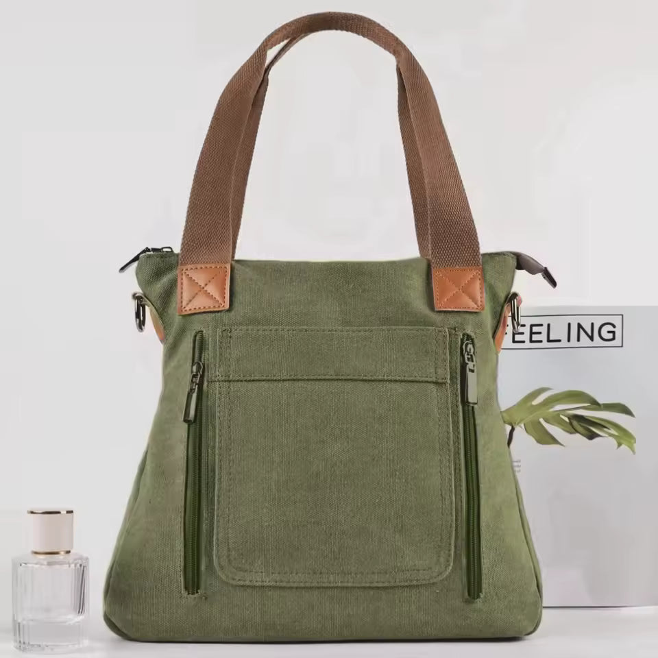 Casual Retro Campus Canvas Bulk Capacity Practicality Detachable Shoulder Strap Tote Bag Mssza