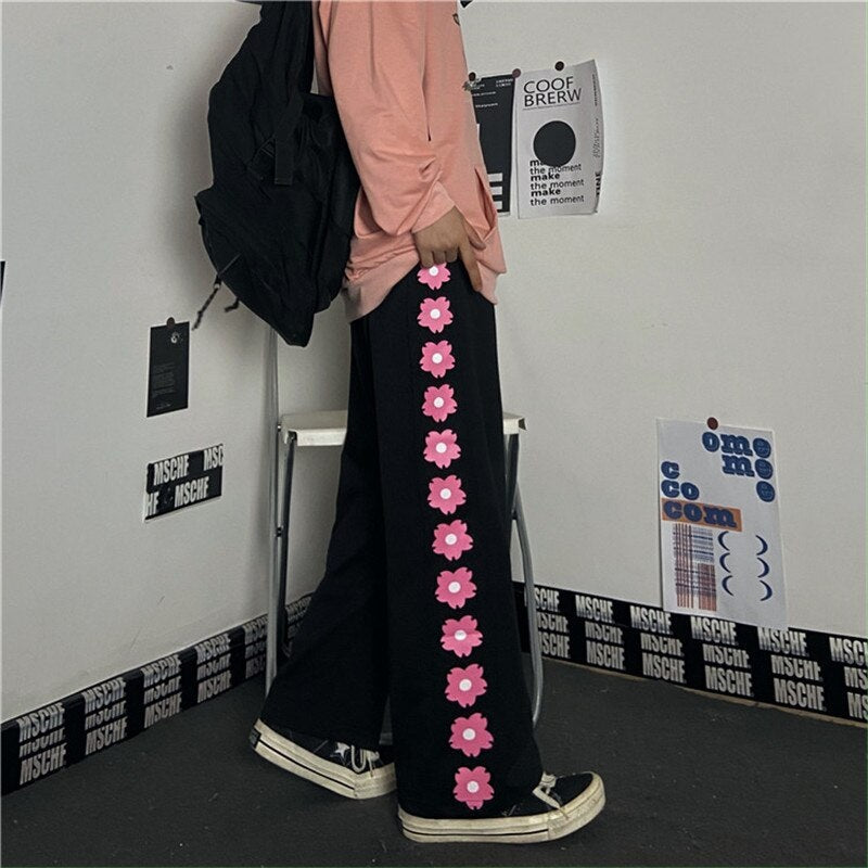 Casual Retro Floral Print Straight-Leg Pants Mssza