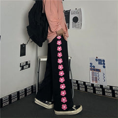 Casual Retro Floral Print Straight-Leg Pants Mssza