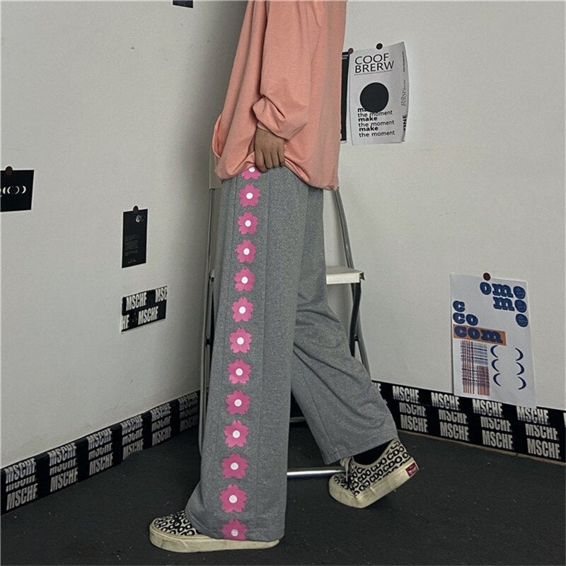 Casual Retro Floral Print Straight-Leg Pants Mssza