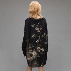 Casual Retro Lapel Print Cotton Tie Dye Loose Long-Sleeved Shirt Mssza