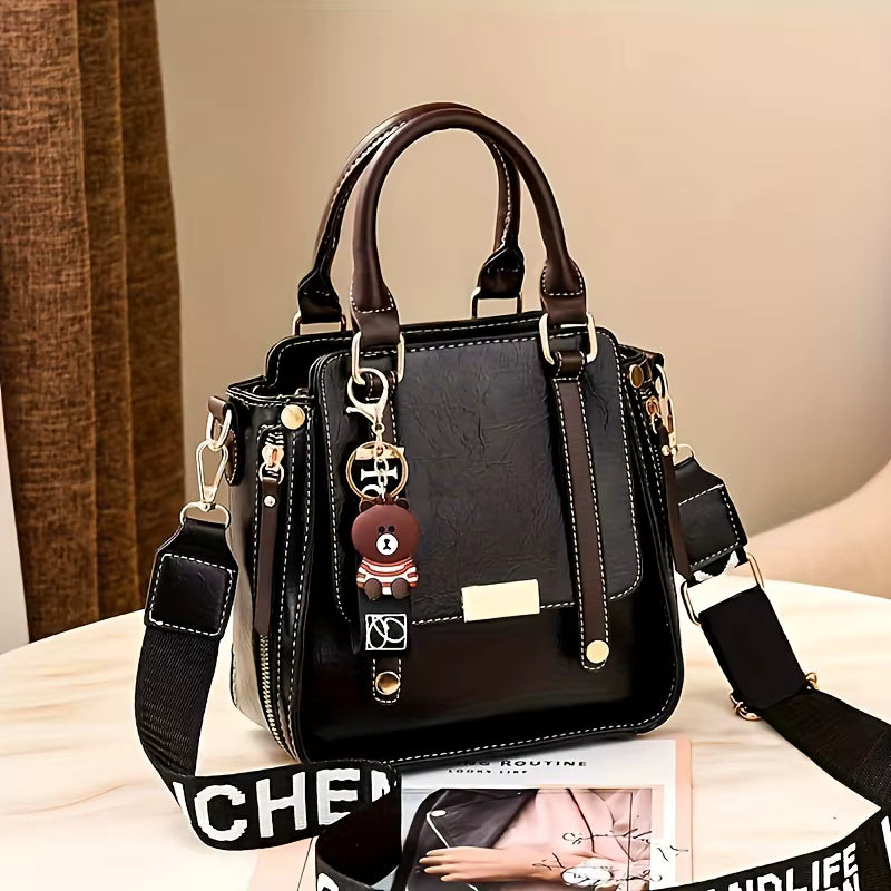 Casual Retro PU Leather Color Contrast Crossbody Simple Square Mini Bag Mssza
